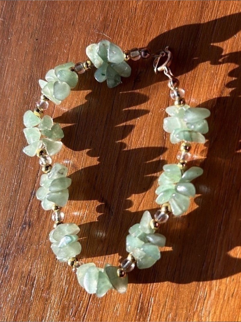 Green Stone Avertine Clusters Gold Bracelet Size Small Clasp